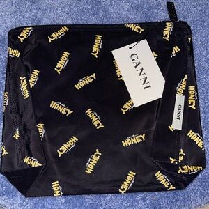 Ganni Black Toiletry Pouch with Yellow Honey Print